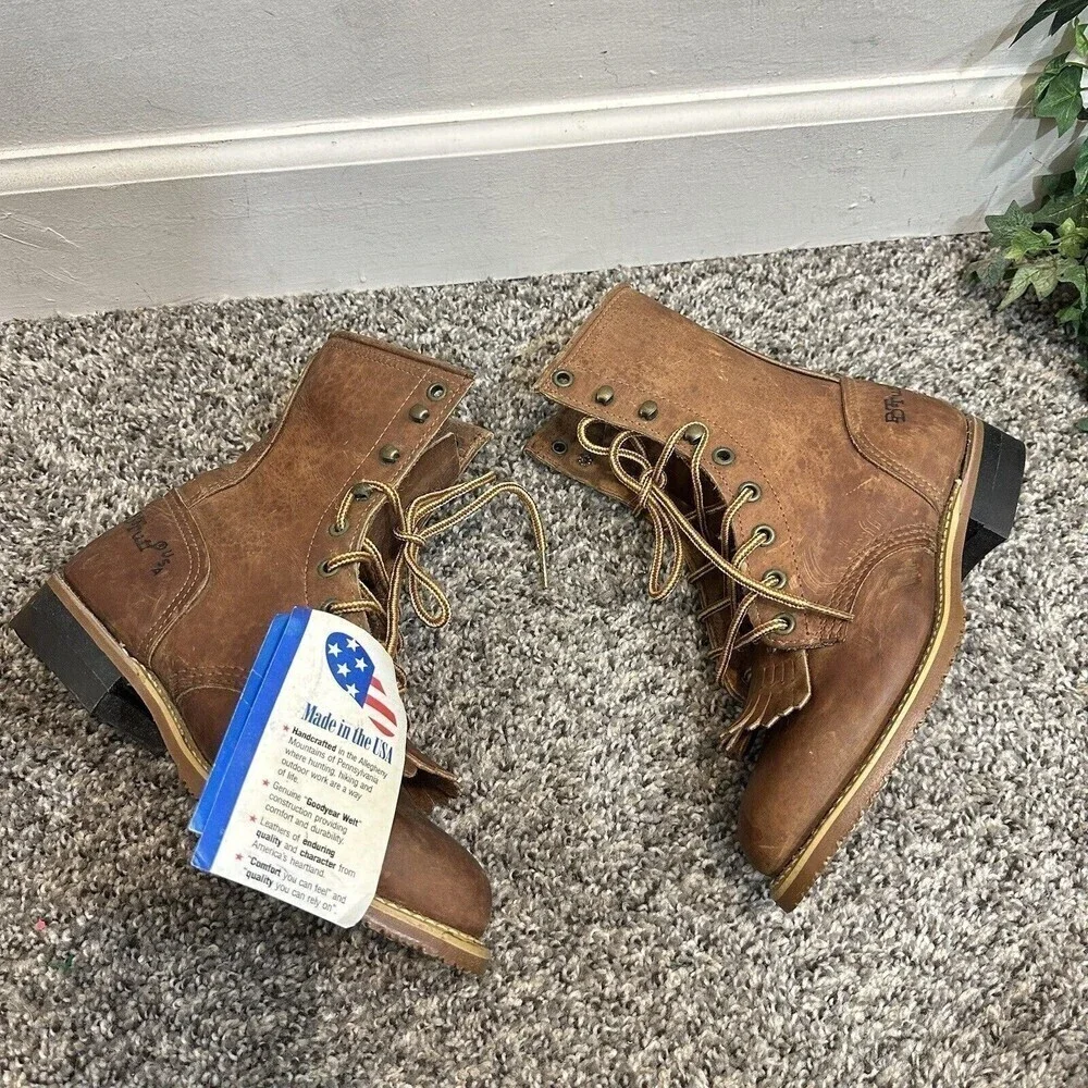 DD Tuff Handcrafted PACKER Leather Roper Kiltie Lace up Western Boots USA 6M New - Picture 4 of 9